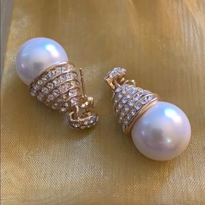 Pearl and Crystal Earrings, 1” long.  Eye catching
